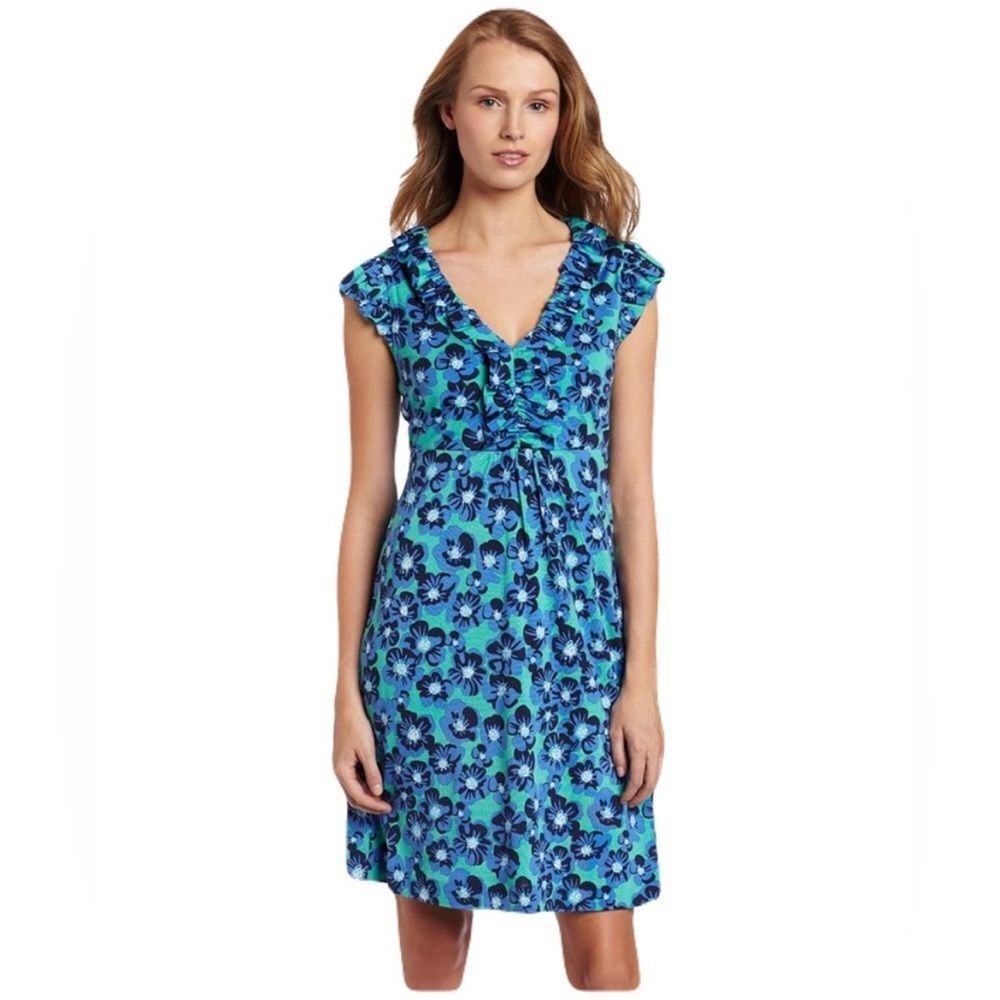Lilly Pulitzer Silk Clare Dress w/Ruffled Neckline in Lagoon Green M